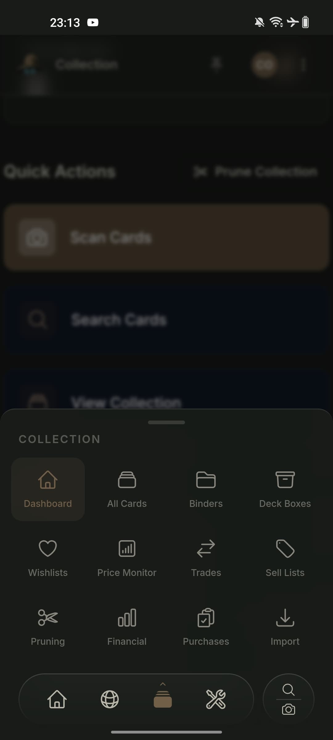 Collection dashboard and quick actions